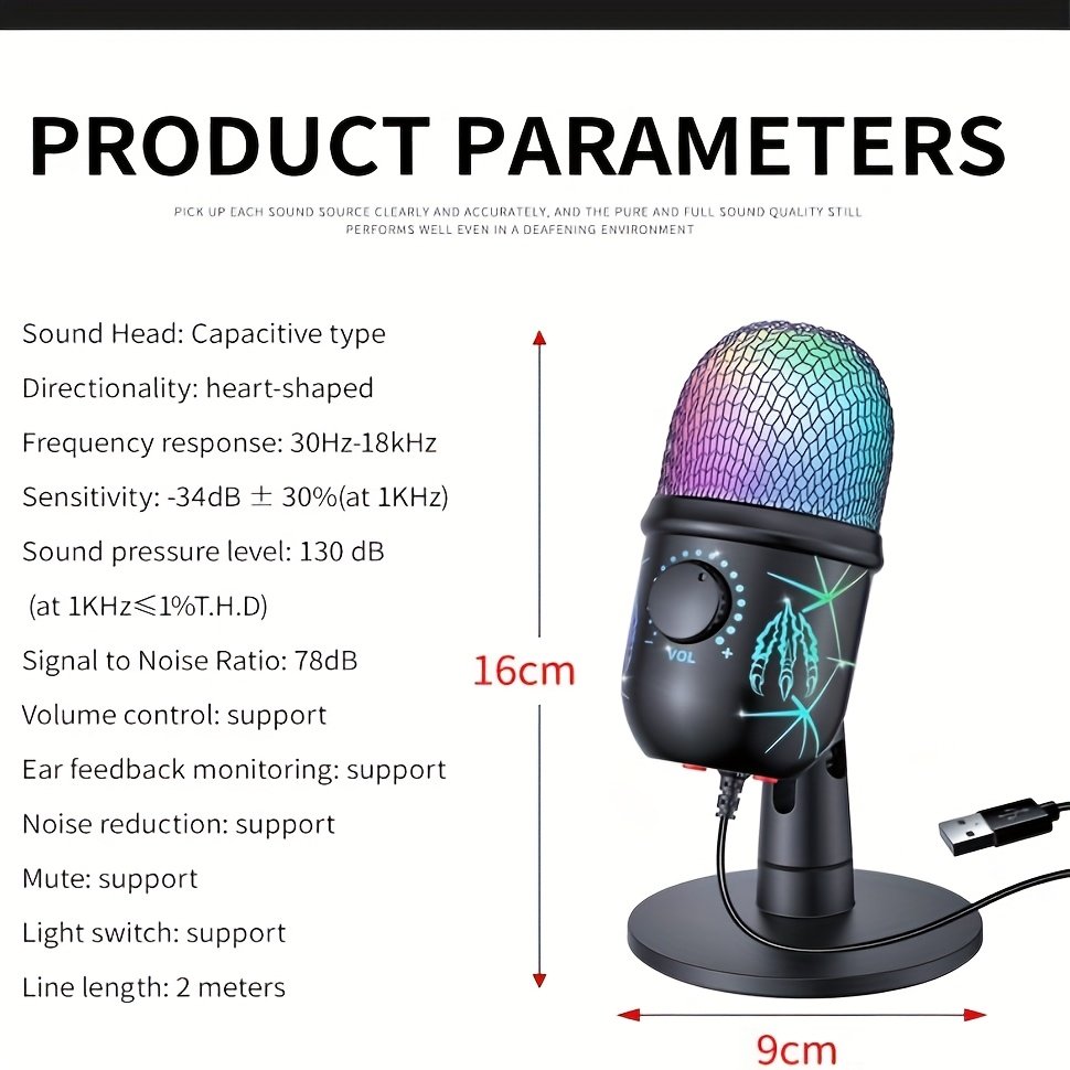 RGB USB Condenser Microphone with Noise Reduction. - Image 2
