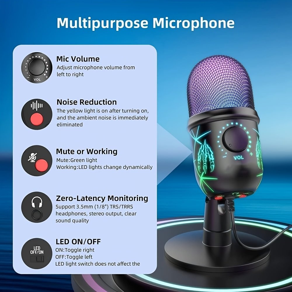 RGB USB Condenser Microphone with Noise Reduction. - Image 6