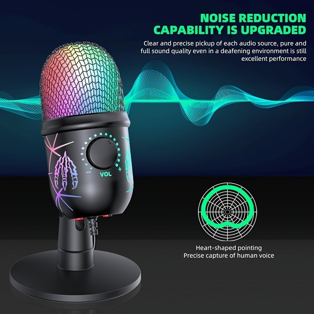 RGB USB Condenser Microphone with Noise Reduction.